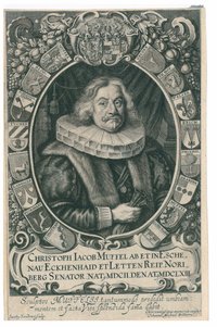Kupferstich von Dilherr/Sandrart: Portrait des Nünrberger Ratsherrn Christoph Jakob Muffel von und zu Eschenau